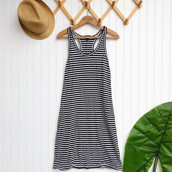 J Crew Racerback Striped Tank Dress Size XS Navy Blue White Slub Knit Sleeveless - Picture 1 of 7